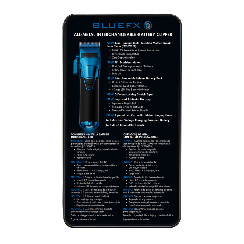 BaByliss PRO FXONE BlueFX Limited Edition Black & Blue All-Metal Interchangeable-Battery Cordless Clipper (FX899BL)