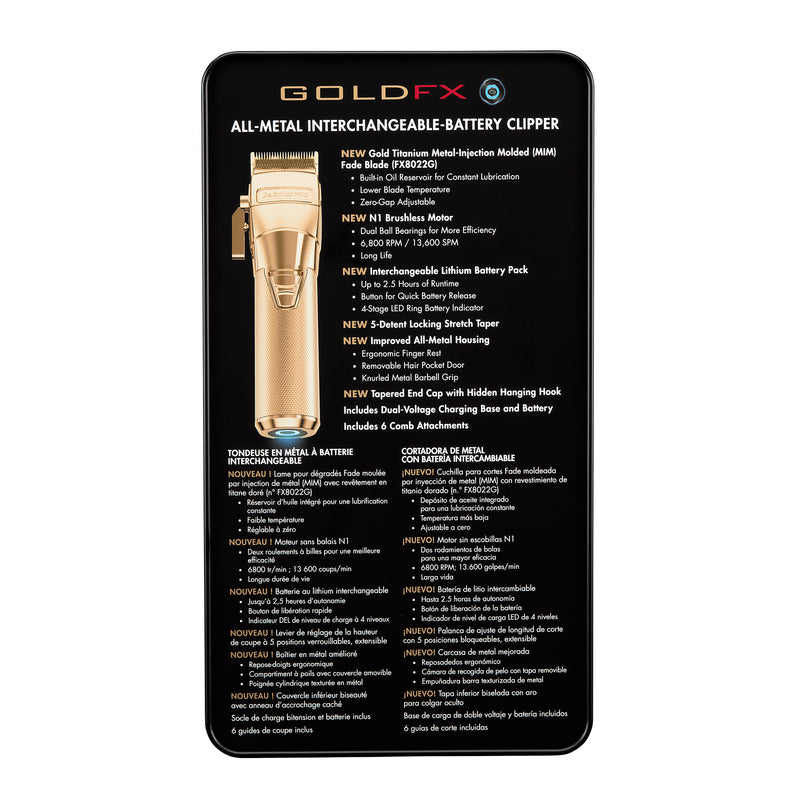 BaBylissPRO FXONE GOLDFX All-Metal Interchangeable-Battery Cordless Clipper (FX899G)