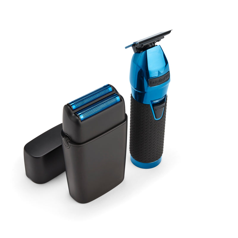 BaBylissPRO Limited FX Black & Blue Cord/Cordless Trimmer & Double Foil Shaver Set (FXDUOFS2TBL)