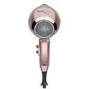 Rose gold ionic hair dryer front view with circular air intake grille