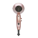 Rose gold ionic hair dryer with back controls and circular air outlet grille