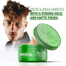 Immortal NYC green matte hair wax jar with open lid, 150 ml size shown