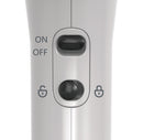 White hair dryer with ON/OFF switch and two control icons