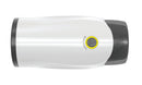 White hair dryer with gray nozzle cover and yellow brand button