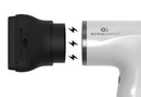 Hair dryer with concentrator nozzle showing airflow arrows