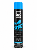 Hair spray canister with blue cap, black label and LEVEL3 logo.