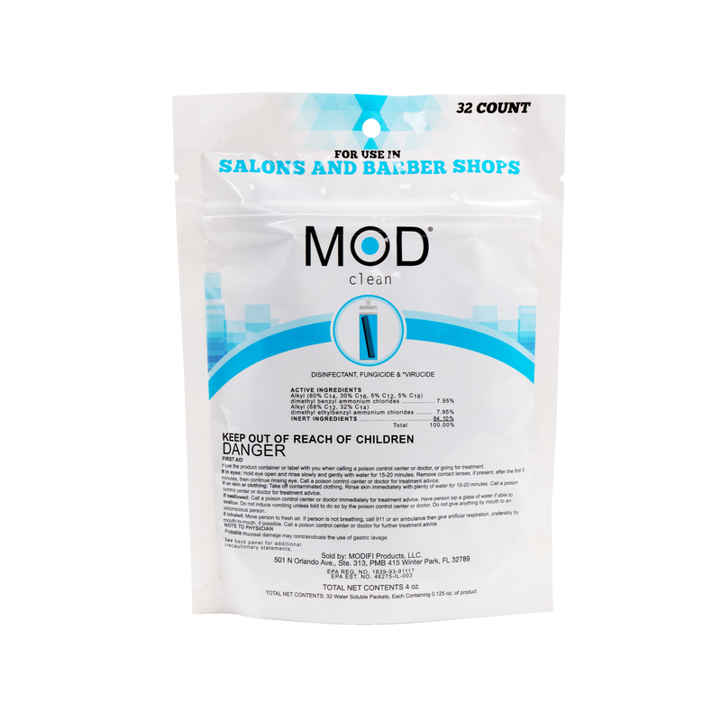 MOD Clean Eco-Friendly Salon & Barbershop Disinfectant, Fungicide & Virucide Water-Soluble Pods - Blue (32 pack)