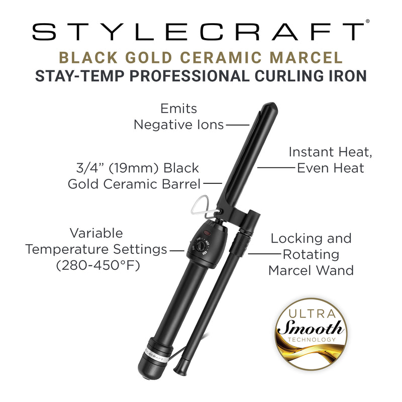 StyleCraft Stay-Temp Marcel Curling Iron w/ Ceramic Barrel - 3/4" (SCMC75B)