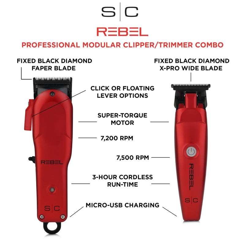 StyleCraft Super-Torque Modular Rebel Clipper & Trimmer Combo Set - Red (SC203)