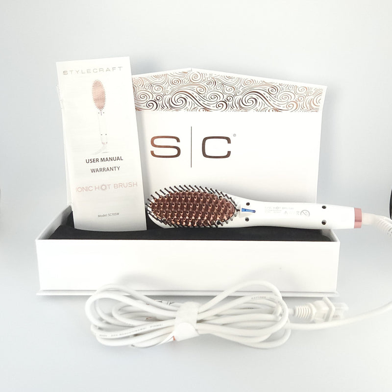 StyleCraft Ionic Straightening Hot Brush w/ Cool Tips & LED Display (SC705W)