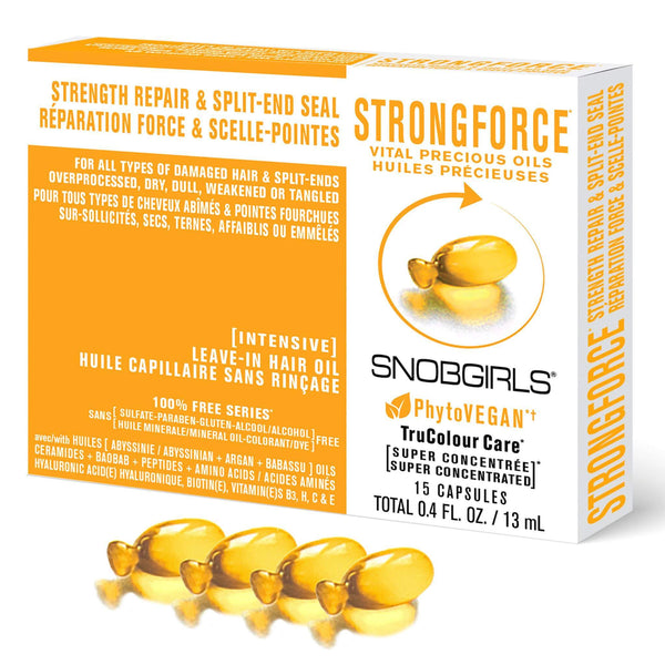 SnobGirls Strongforce Strength, Repair & Split-End Seal Intensive Leave-In Hair Oil - 15 Capsules (13ml/0.4oz)