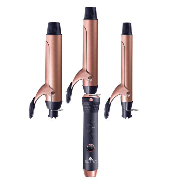 Sutra Beauty iCurl Tourmaline Interchangeable Spring Clip Curling Iron Set with Base (3 Barrel sizes)