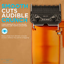 Orange hair clipper with blade detail and adjustable cutting head