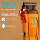 Orange professional hair clipper with full metal body and removable blade