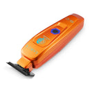Orange cordless trimmer angled view with black blade and blue hex control