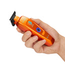 Orange cordless trimmer held in hand, black blade with blue hex control