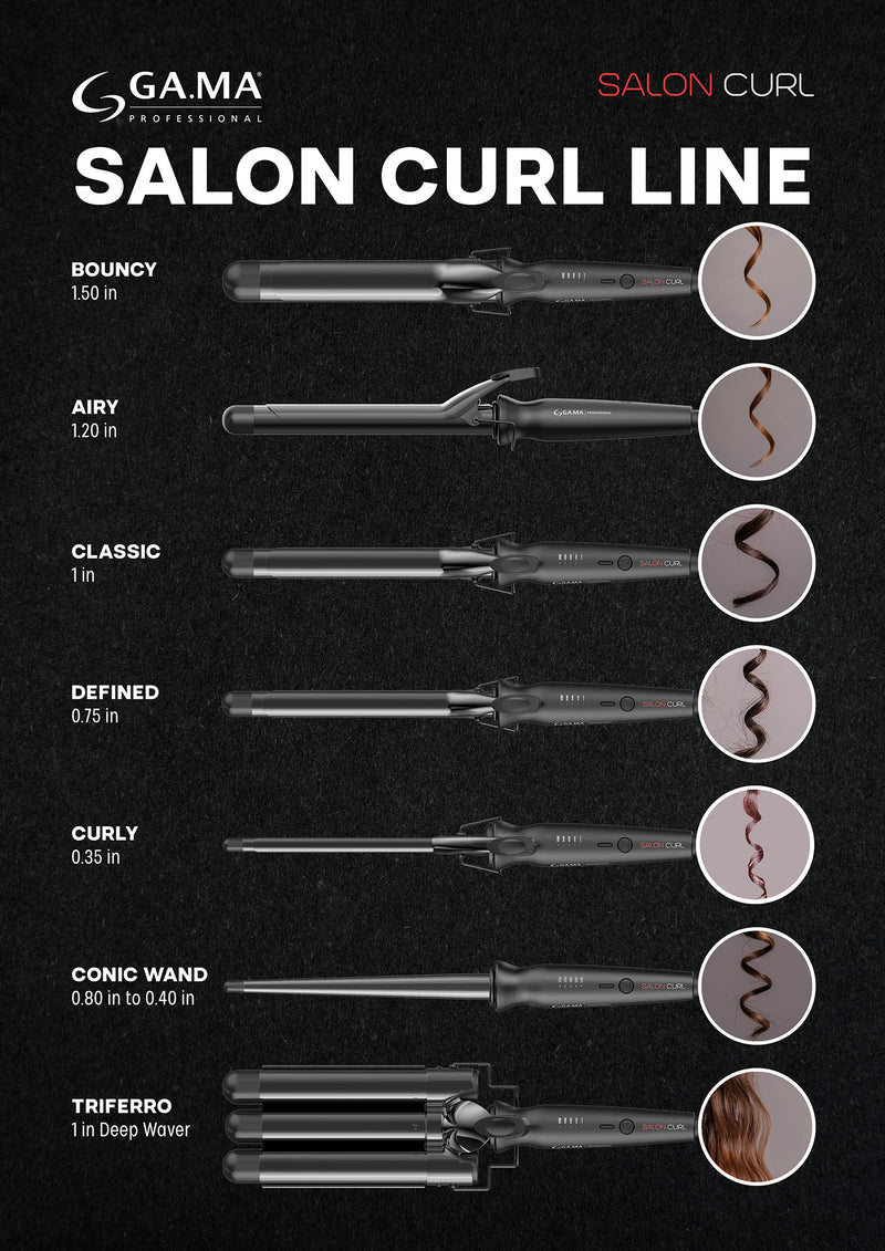 GAMA Italy Salon Curl Silk Chrome Titanium Curling Iron