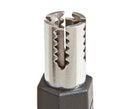 Metal rotating nostril trimmer cutting head with zigzag blades on black base