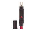 Black manual rotating nostril hair trimmer with red switch and metal cutting head