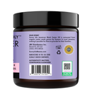 Hair pure butter jar with black lid, purple back label and barcode/QR code
