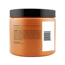 Intensive repair hair masque tub back label, orange container with black lid and barcode