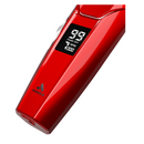Red cordless hair trimmer angled view with LCD power-left and RPM