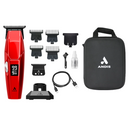 Red cordless hair trimmer accessories set with storage case, blades, oil, cord