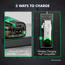 Wireless charging clipper with USB-C port and green LED charging display