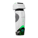 White electric foil shaver with green accents and hinged shaving head