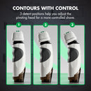 Foil shaver with pivoting head and three adjustable detent positions