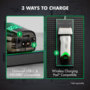 White wireless foil shaver with charging ports and compatible charging pad