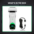 White wireless charging double foil shaver with charging cord, front view