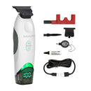 White wireless charging trimmer with included red and black attachments and cord