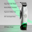 White wireless charging trimmer with ergonomic grip and green LED battery screen