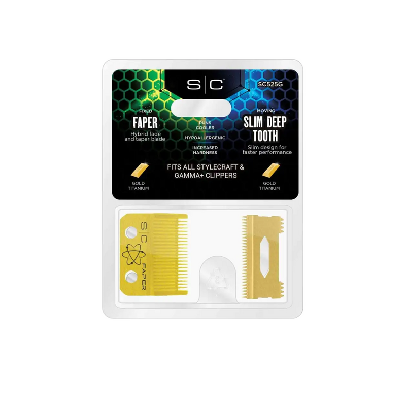StyleCraft Fixed Gold Titanium Faper Clipper Blade w/ Moving Slim Deep StyleCraft Fixed Gold Titanium Faper Clipper Blade w/ Moving Slim Deep