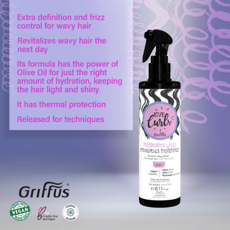 Griffus Love Curls Incredible Waves 2ABC Leave-In Thermal Protector Spray (240ml/8.11oz)