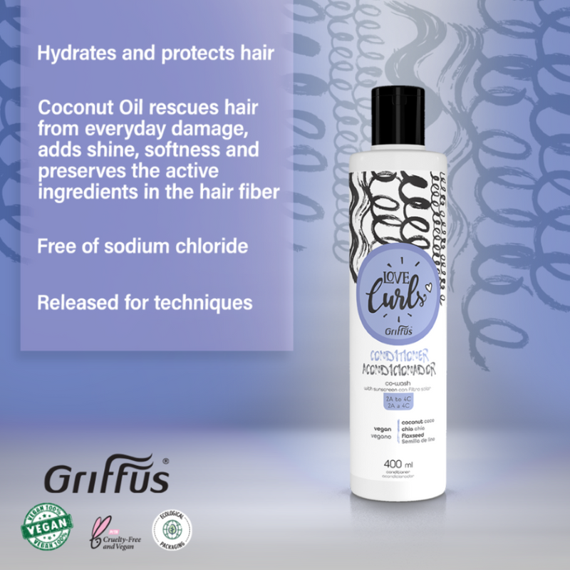 Griffus Love Curls 2A to 4C Conditioner with Coconut, Chia & Flaxseed (400ml/13.52oz)