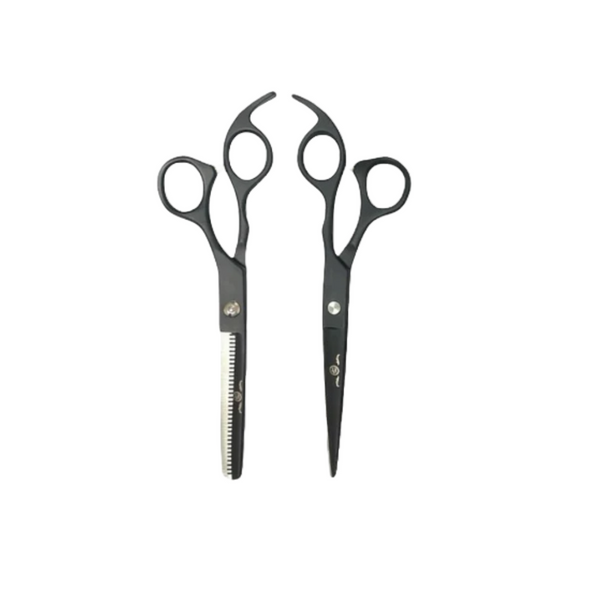 Rolda 7" Right Handed Hair Cutting Scissors & Thinning Shear Set - Black