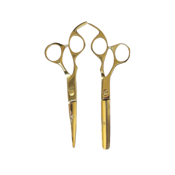 Rolda 6" Left Handed Hair Cutting Scissors & Thinning Shears Set - Gold