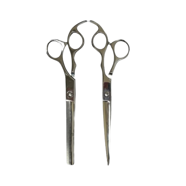 Rolda 8" Right Handed Hair Cutting Scissors & Thinning Shears Set - Silver