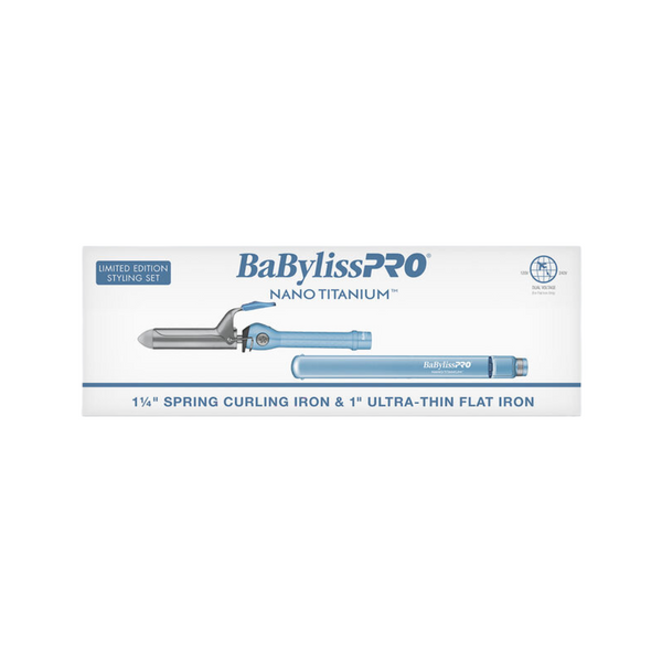 BaBylissPRO Nano Titanium 1.25" Spring Curling Iron & 1" Ultra-Thin Flat Iron Bundle (BNTPP80)