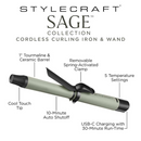 StyleCraft Sage Cordless Spring Curling Iron & Wand w/ Removable Clamp - 1" (SC718GR)
