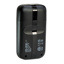 Electric foil shaver in matte black, back view with regulatory markings and charging port