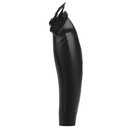 Black cordless hair clipper angled rear view with blade guard