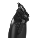 Black cordless hair clipper close-up of clipper head and side lever
