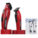 Checker-pattern grip stickers shown on red hair clipper handle, with package card