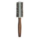 Ceramic barrel hair brush with boar bristles and dark brown wooden handle