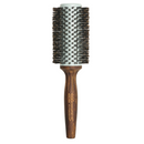 Ceramic barrel hair brush with boar bristles and dark brown wooden handle