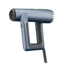 Blue hair dryer with concentrator nozzle and ergonomic handle