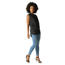 Sleeveless dark vest with stand collar and front zipper